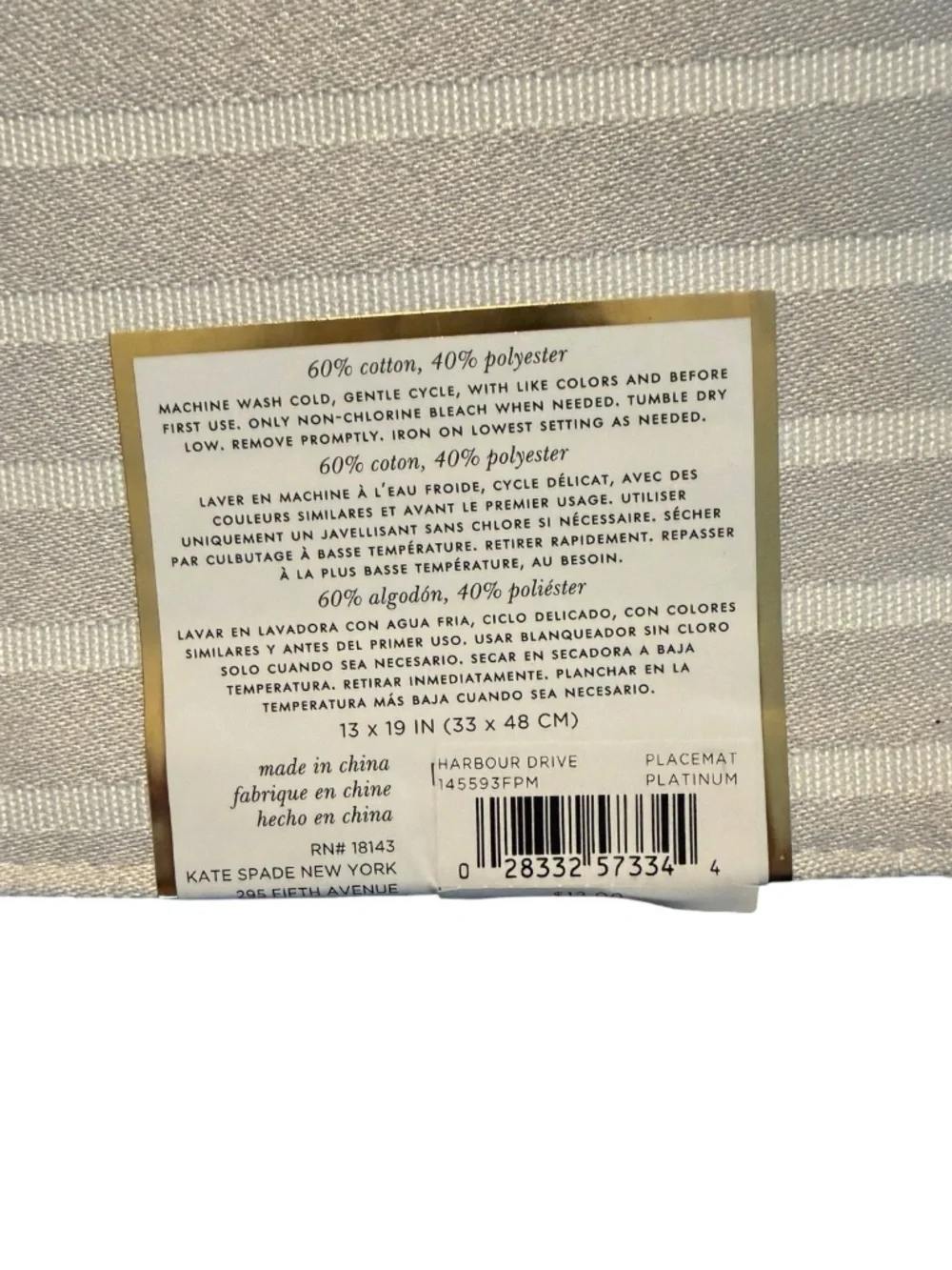 Kate Spade New York Harbour Drive Silver White Placemats Set of 8 NWT